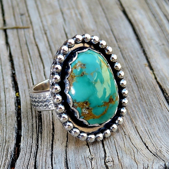 SOLD BIG & Chunky Artisan 925 Natural Royston Turquoise Statement Ring OOAK New - Picture 3 of 5